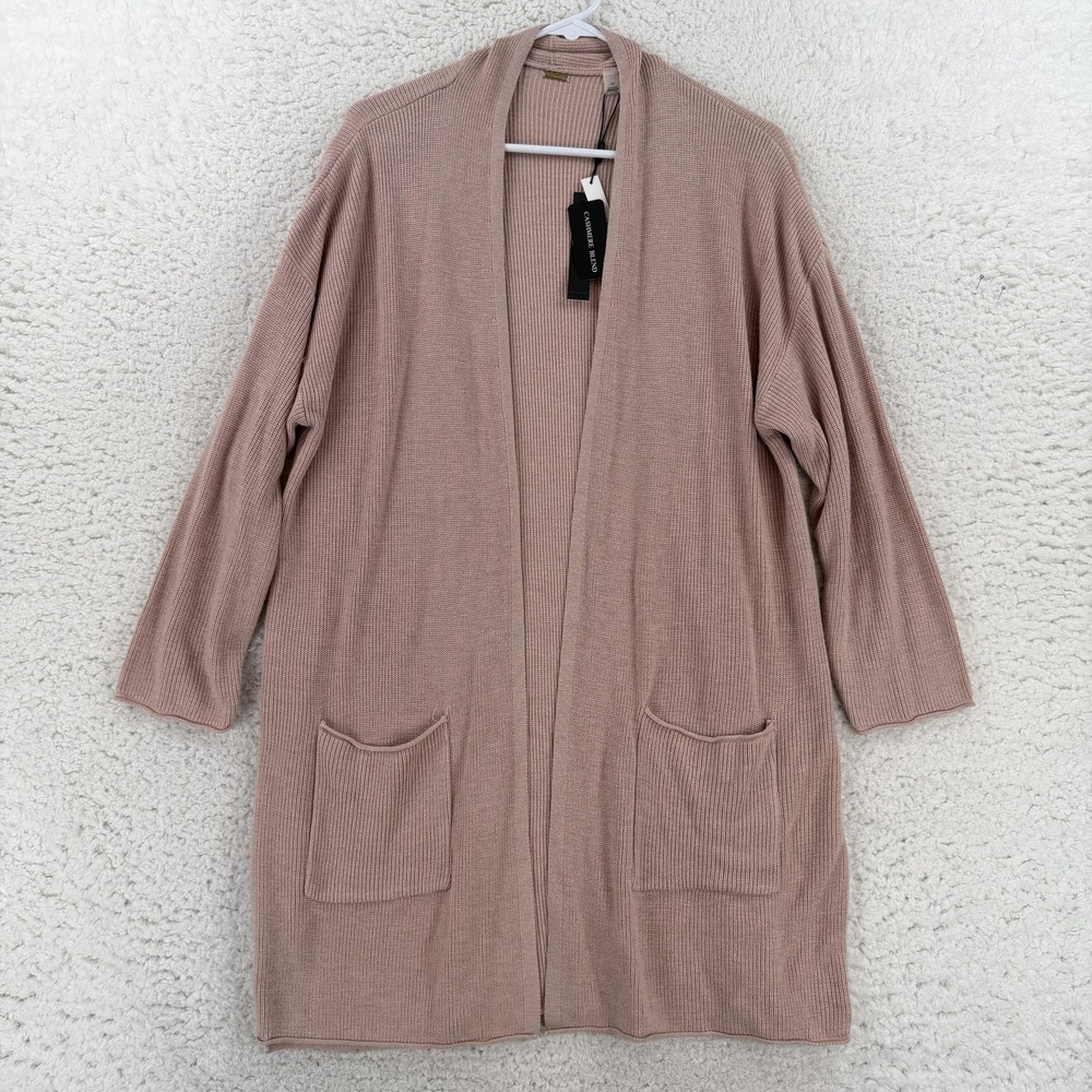 T Tahari Cardigan Sweater Womens 1X Pink Cashmere Blend Open Front Pockets NWT